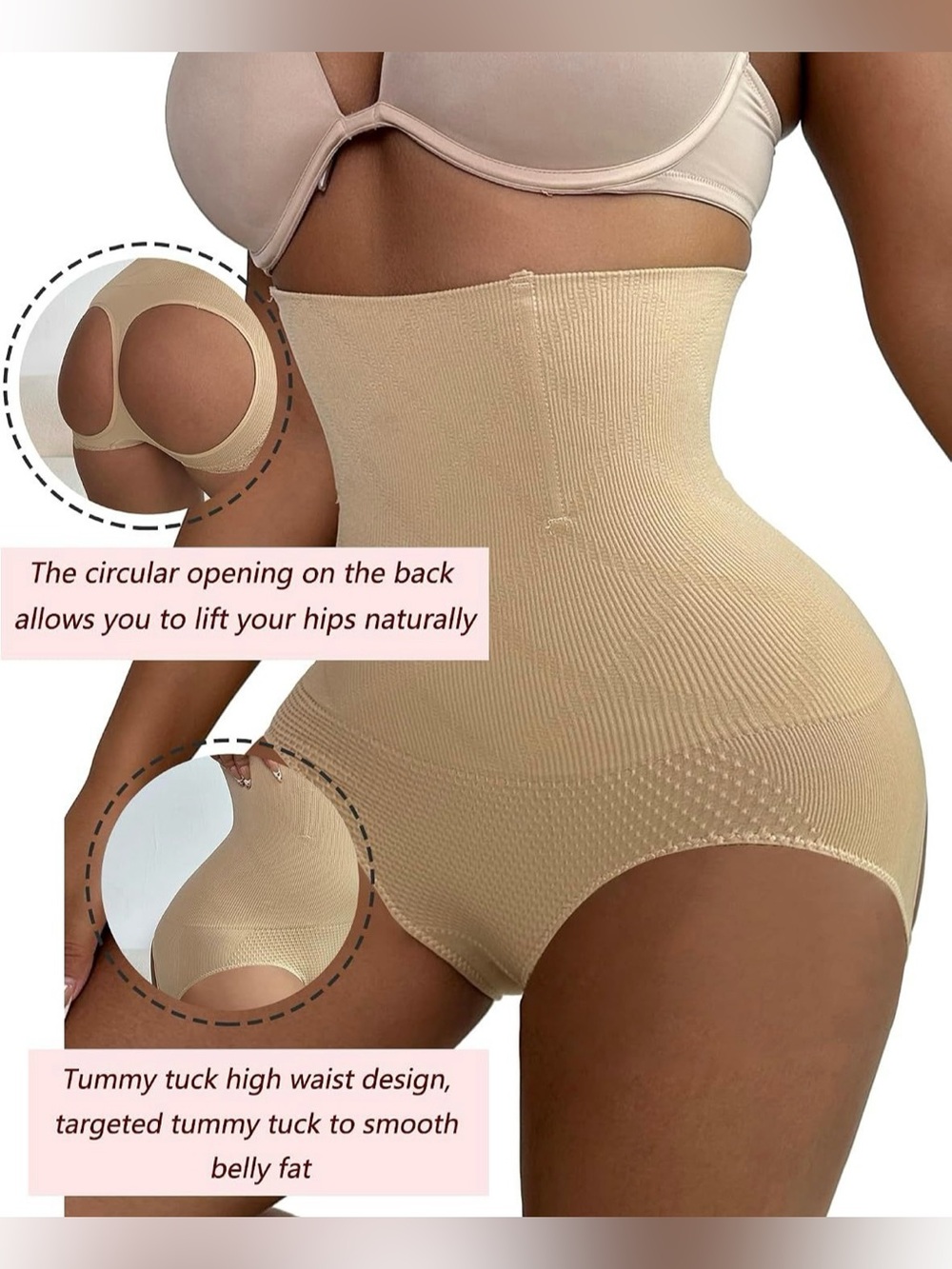 High Waist Butt Lifting Shapewear Tummy Control - Beige XS
